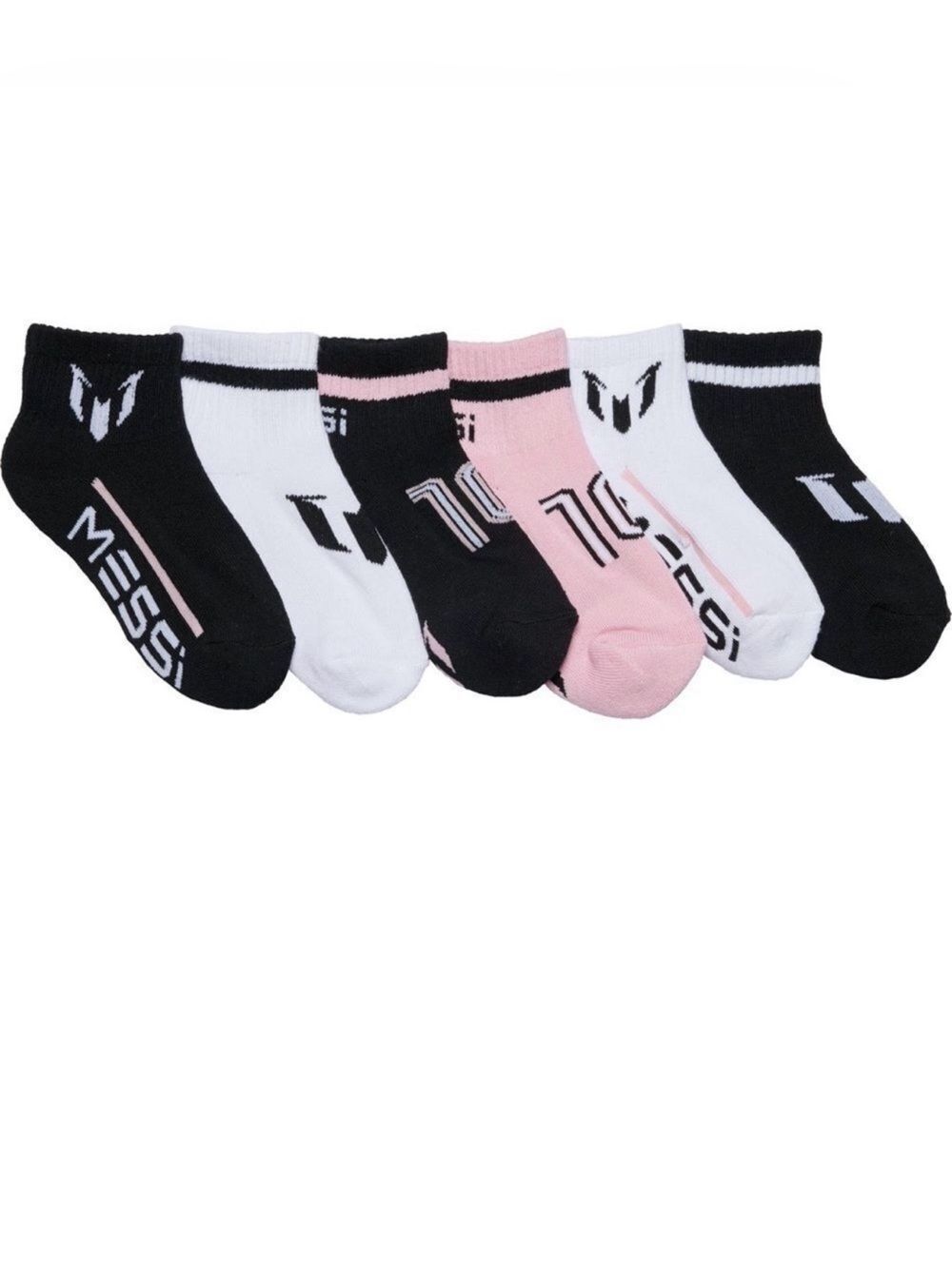 MESSI Black White Pink Boys Girls Lock Up Half Cushion Quarter Crew Socks